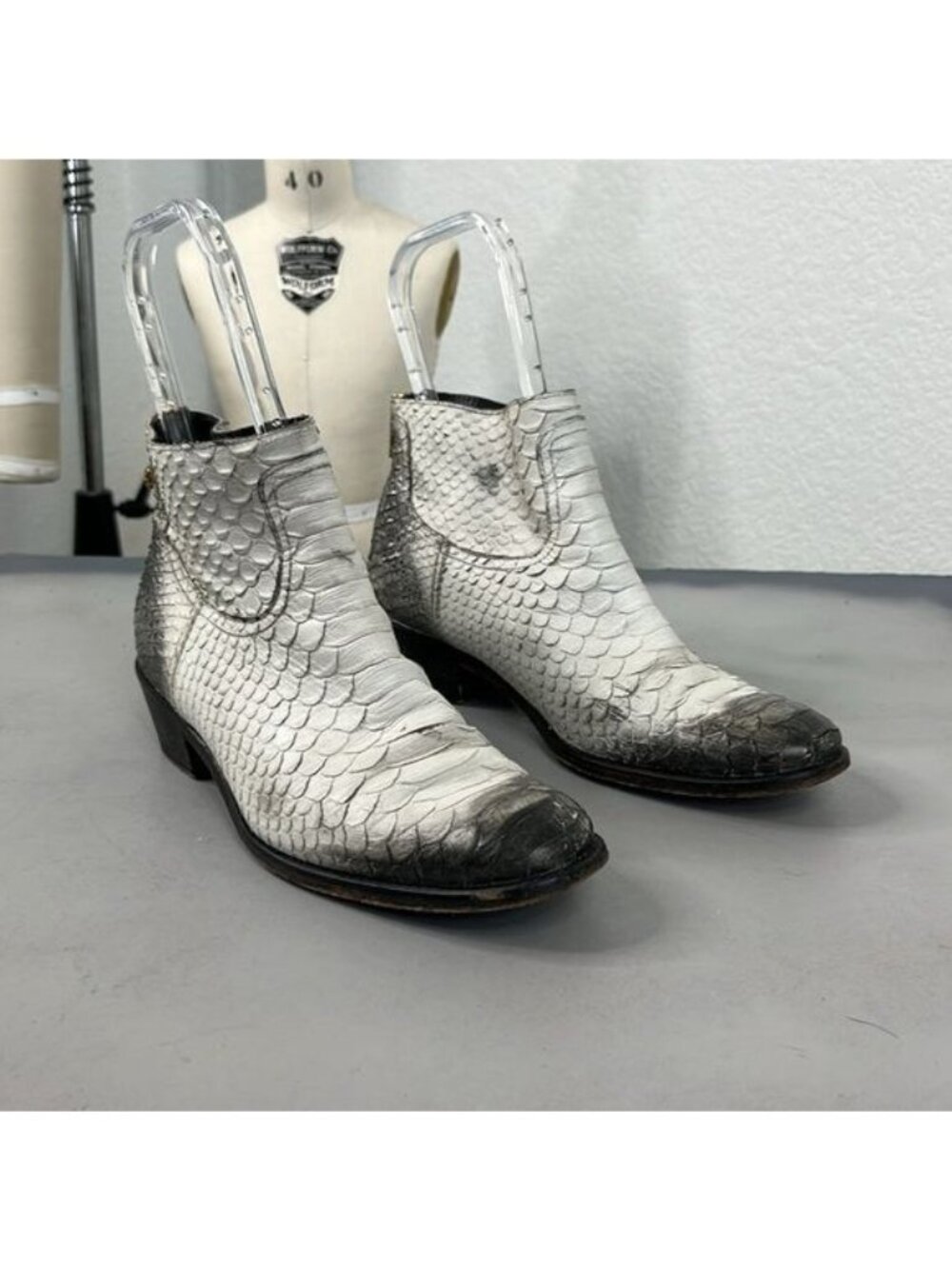 Zadig & Voltaire Teddy Flake White Leather Snake Print Zip Ankle Booties Boots